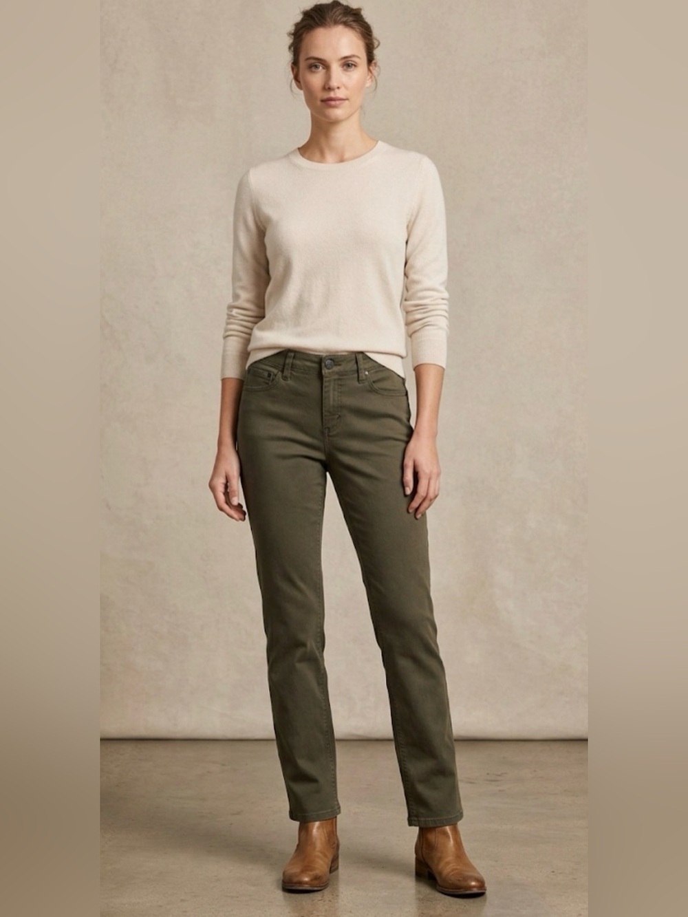 Jones New York Lexington Straight Leg Olive Green Denim Pants size 10